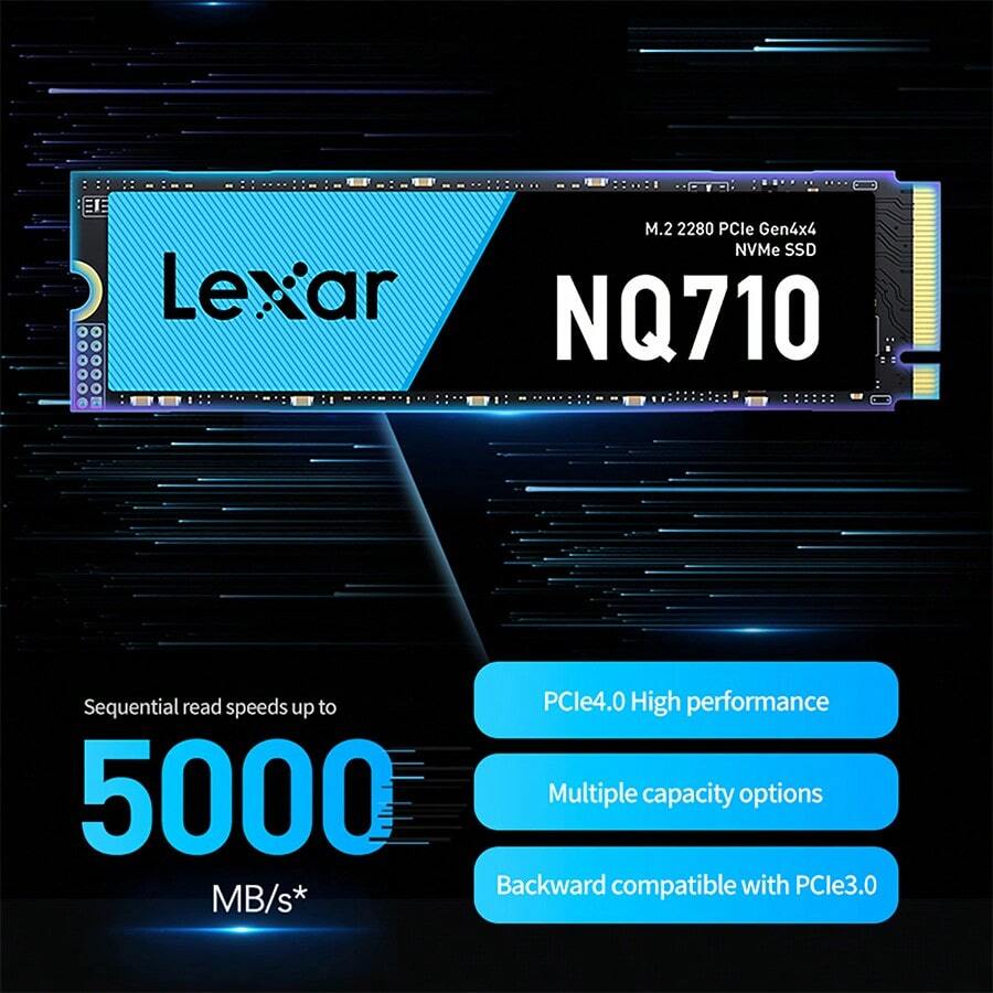Lexar NQ710 M.2 SSD 2TB 1TB 500GB PCIe Gen 4 X 4 NVME 内置固态硬盘 3D NAND 存储驱动器 硬盘 适用于 PC - 藍色 - 查看 1