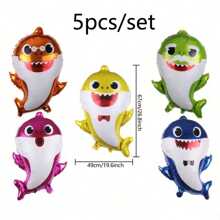 9pcs/5pcs 5 Designs Shark Family 18-Inch Happy Birthday Foil Balloon Oceanic Theme Party Decorative Balloon Set,