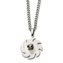 The Black Bow Stainless Steel Saw Blade And Skull Necklace