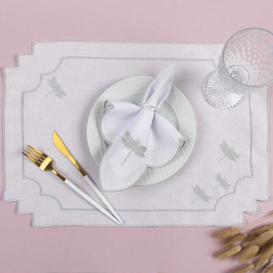 Mr Dias Embroidered Placemat 8 Pieces 4 Places Placemat Table Setting Placemat - 蜻蜓 - 查看 1
