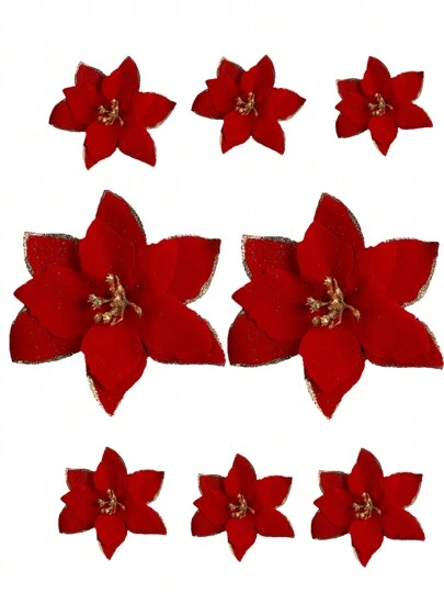 MEHELANY 20/10Pcs Christmas Glitter Flower Heads, Red Artificial Wedding Blue Two-Layer Flower Heads, Glitter Poinsettia Christmas Tree Ornament, Artificial Poinsettia Flowers Decorative Artificial Flowers For Party Decoration Supplies, Home, Fireplace Decoration, New Year Decoration, Christmas Tree Wedding Decorations Xmas Tree Wreaths