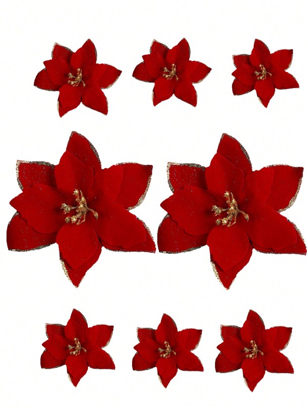 MEHELANY 20/10 unidades de cabeças de flores de Natal com glitter, vermelhas artificiais, azuis e de duas camadas, enfeites de Natal em formato de poinsétia com glitter para árvore de Natal, flores artificiais decorativas para festas, decoração de casa, lareira, Ano Novo, decoração de árvore de Natal e guirlandas de Natal.