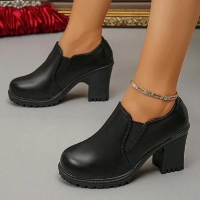 Classic Short Boots With Waterproof Platform Chunky Heels, Fashionable Casual High Heels