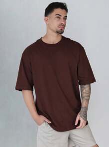 Kit 2 Men's Oversized T-Shirt Streetwear Plain Cotton Basic Collar - Rỉ Nâu - Xem 9