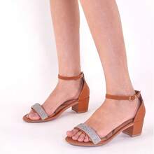 Sandália Feminina Salto Grosso Sintético Moda Barato - Caramelo - Visão 3