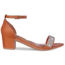 Sandália Feminina Salto Grosso Sintético Moda Barato - Caramelo - Visão 1