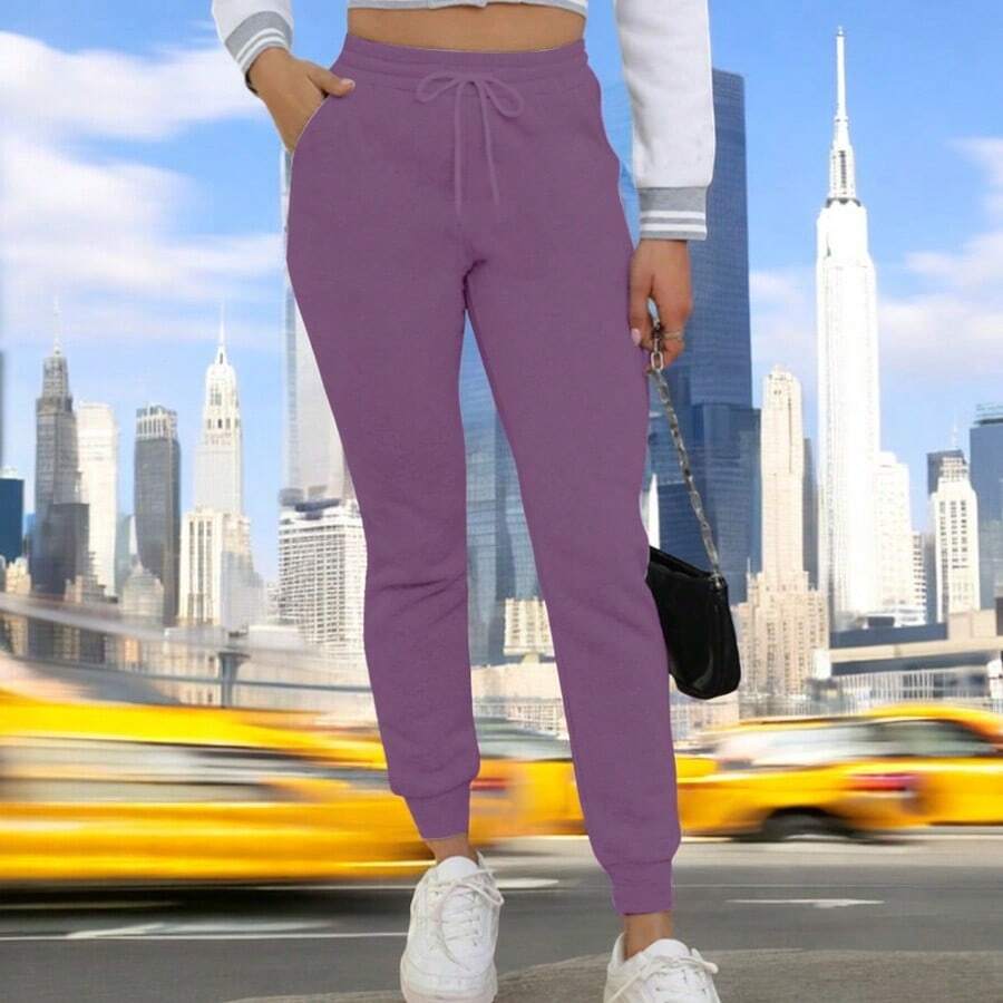 JOGGER AFELPADO LISO CASUAL CON BOLSAS IDEAL PARA TODO TIPO DE ACTIVIDAD (F1B) - Morado - Ver 1