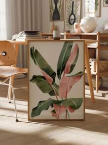 1pc Modern Pink Banana Leaf Canvas Art Print - Unframed Tropical Plant Wall Decor For Living Room, Bedroom, Home Office - Vibrant Indoor/Outdoor Poster