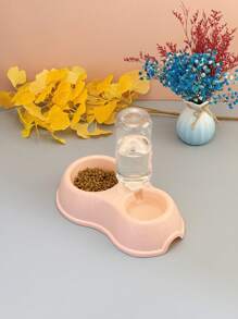 1 bộ bát nhựa cho thú cưng có bình nước, bát ăn & uống tiết kiệm cho chó/mèo, bát đựng thức ăn & nước đôi - Nhiều màu - Xem 9