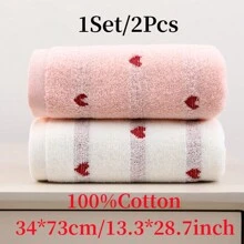 2pcs/Set Mixed Color Towel, Heart Pattern Thickened Absorbent Soft Skin-Friendly Face Towel Washcloth Bathroom Supplies, Multi-Color Combination Available For Home Use Home Bathroom Decor Fall Decor Back To School Dish Cloths Kitchen Towel