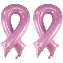 2 件乳腺癌宣传粉红丝带气球 - 丝带形铝箔气球，派对装饰特大套装 - 彩色 - 查看 1