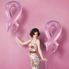 2 件乳腺癌宣传粉红丝带气球 - 丝带形铝箔气球，派对装饰特大套装 - 彩色 - 查看 2