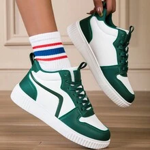 男子篮球鞋2024秋冬新款网眼系带拼接白蓝鞋面防水防滑轻便耐穿高帮运动鞋，男女通用时尚休闲户外校园派对情侣鞋 - 綠色 - 查看 9