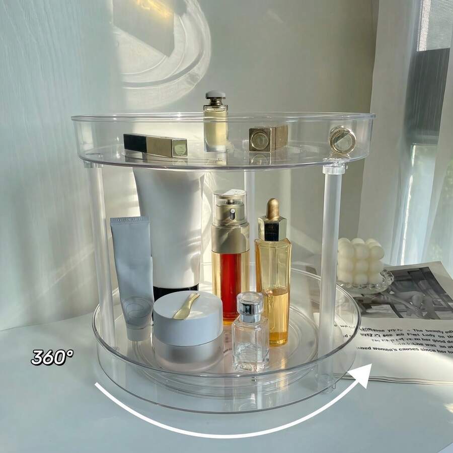 Hộp đựng đồ trang điểm và chăm sóc da Suzan 2 lớp xoay 360° - Nhựa trong suốt, thích hợp để trang trí bàn trang điểm trong phòng tắm, tủ bếp và bàn trang điểm - trong suốt - Xem 1