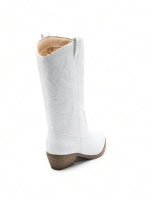 BURUDANI Women's Classic Western Cowboy Boots Slip-On Pointed Toe Embroidery Matching Dress Music Festival Party Farm Mid-Calf White Boots - 白色 - 查看 11