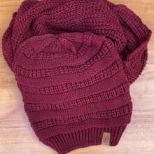 Unisex Knit Infinity Beanie And Scarf Set Soft Wool Winter Fashion - Burgundy - View 4