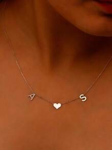 1 pieza Collar de inicial personalizado Collar de inicial personalizado con forma de corazón de acero inoxidable dorado Collar de inicial con corazón Regalo para mamá - Plateado - Ver 5