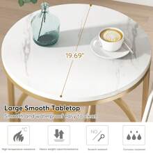 LITTLE TREE Modern Circular End Table, 20'' Side Table Cocktail Table With Gilded O-Shaped Base, Mid-Century Accent Table Nightstand For Living Room Bedroom, Faux Marble White - White and Gold - View 7