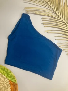 Women's Plain Knit Single Strap Blogger Crop Top - Màu xanh hải quân - Xem 2