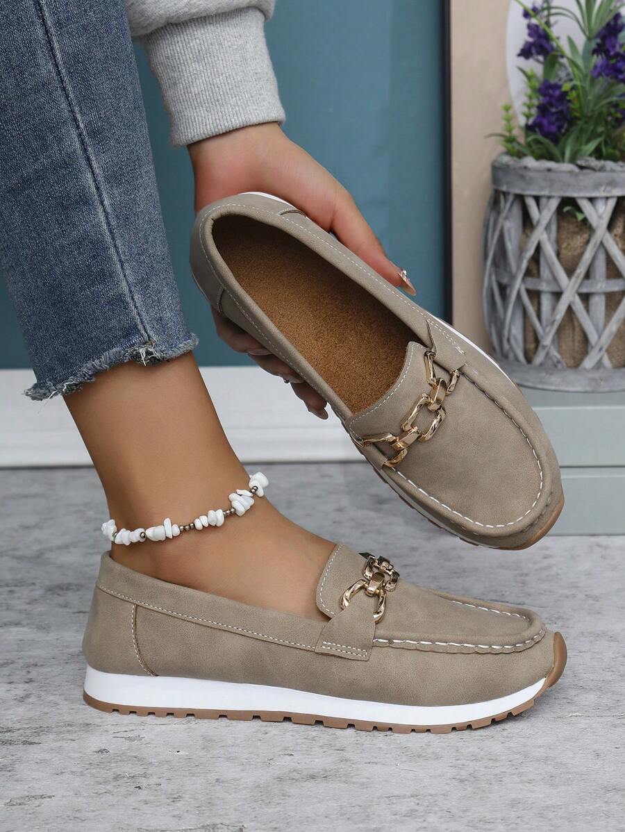 Flat Round Toe Slip-On Loafer Shoes Low Heel Wedge Buckle Soft Bottom Loafers