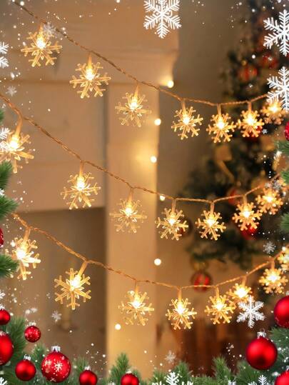 1.5m/3 Meters/6m Winter Snowflake String Lights, Warm White/White/Colorful Lights, Happy New Year, Camping Decor, Fairy Starry Night Lamp, Lantern, Battery Powered (Batteries Not Included), Perfect For Holiday Party Decoration, Suitable For Indoor And Outdoor, Children's Room, Birthday, Bedroom, Home Decor, Christmas Decoration, Room Decor, Christmas, Christmas Decorations, Christmas Home Gifts, Christmas Decor