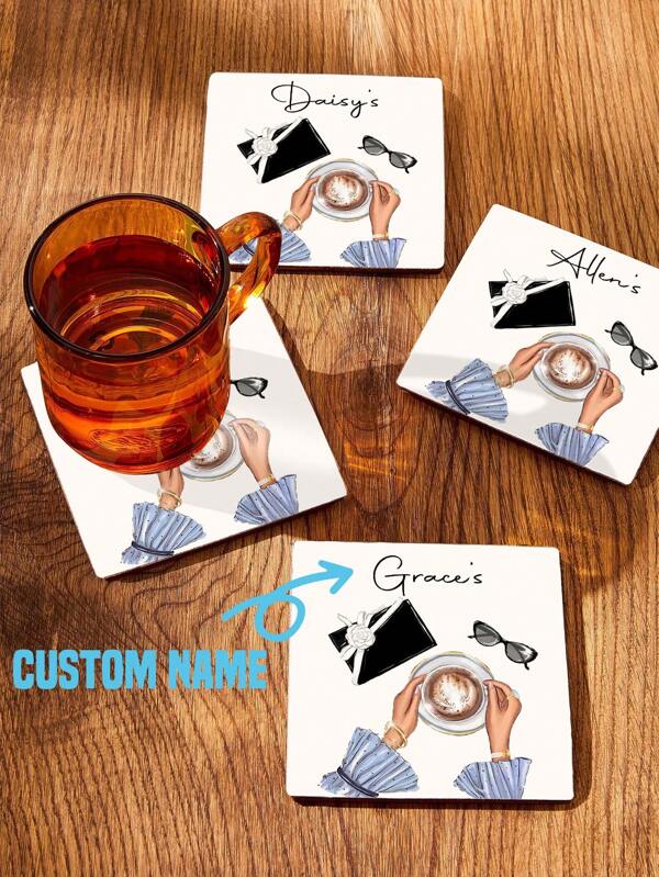1 pezzo di sottobicchiere personalizzato in ceramica assorbente con motivo alla moda di ragazza, regalo ideale per amici e famiglia, personalizzato con il tuo nome, tappetino da tavola rotondo, sottobicchiere, sottotazza da caffè, tovaglietta antiscivolo personalizzata, decorazione da cucina