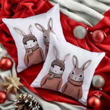 1 chiếc 17,7 * 17,7in (45 * 45cm) Vỏ gối minh họa đơn giản mùa đông Hai chú thỏ (In một mặt) Gối trang trí nhà cho đầu giường sofa Vỏ gối phòng ngủ (Không bao gồm ruột gối), Thích hợp sử dụng hàng ngày, Đồ trang trí nhà tối giản sang trọng, Ghế sofa phòng khách, Phòng ngủ, Gối ô tô nhỏ - con thỏ - Xem 6