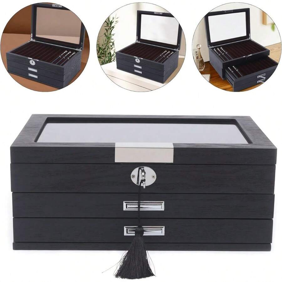 CNCEST 34 Piece Wood Pen Display Box Pen Storage Organizer Box Fountain