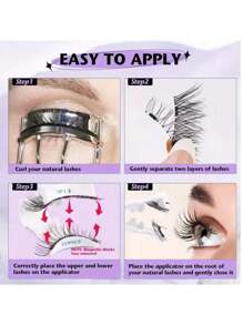 Lông mi nam châm 3 nam châm không cần kẻ mắt - Lông mi nam châm có thể tái sử dụng, trông tự nhiên Bộ lông mi giả 3D không cần keo kèm dụng cụ bôi, có thể tái sử dụng và chống thấm nước, không cần keo, dễ đeo - Mi tự nhiên - Xem 5