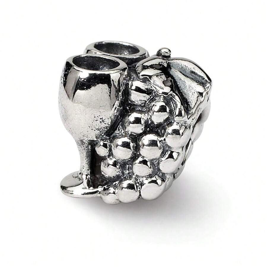 The Black Bow Polished Grapes And Wine Glasses Sterling Silver Bead