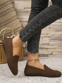 Women's Knitted Flat Mesh Sneakers, Round Toe Casual Slip-On Comfortable Mom Shoes For Daily Walking