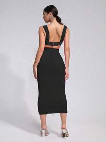 全新女式夏季性感无袖短款上衣，配紧身腰带和绷带裙套装，时尚派对礼服