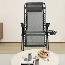 Set Of 2 Portable Recliner Chair Indoor, Beach Camping Patio Chair, Outdoor Folding Lounge Chair Indoor With Cup Holder Trays And Adjustable Pillow For Sleeping, Zero Gravity Chairs For Home Office, Rest, Poolside, Garden, Backyard, Lawn - 黑色 - 查看 3