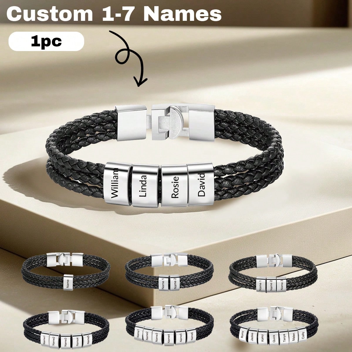 1 pezzo Bracciale, bracciale in pelle con nome e data incisi, bracciale personalizzato da uomo, regalo ideale per marito, padre, bracciale personalizzato per papà con nomi incisi, bracciale in pelle i 
