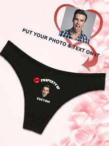 1pc Valentine's Day Anniversary Gift Customized Letter & English Print Sexy Funny Thong Underwear For Girlfriends/Wives, Low Waist Elastic Enhances Buttocks, Love Festival Lingerie Adorable,Contracted,Funny,Cozy Custom,Personalized,Unique,Customized Personalized Gifts For Men/Women Ideal Gifts For Him Boyfriend,Friends Bedroom,For Weddings,For Holiday,For Anniversaries,For Birthdays, Breathable,Quick-Drying - Black - View 6
