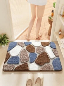 DAJIANG 1pc Flocked Bathroom Non-Slip Mat, Soft Geometric Pattern, Extra Thick & Soft Bathroom Carpet, All Season, Fresh Style, Non-Slip TPR Bottom, Absorbent & Easy To Clean, Machine Washable, Soft & Comfortable, Suitable For Home, Living Room, Bathroom, Vanity, Bathtub, Shower, Sink, Home Decor, Fleece, Thick Entryway Decor Bathroom Kitchen Decor - 彩色 - 查看 9