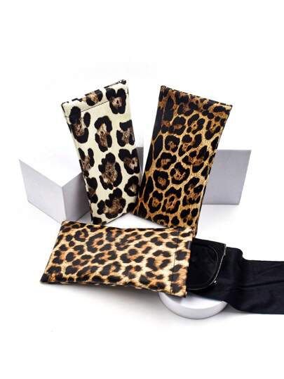 Leopard Print Pattern Sunglasses Case With Cleaning Cloth, Glasses Case With Snap Closure, Unisex Glasses Accessories For Women