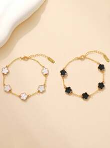 1 pieza Pulsera de mano con Charm floral de lujo, aretes, joyería elegante de cinco hojas para mujeres y niñas, apta para uso diario