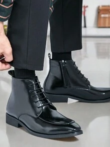 Męskie wysokie botki do kostki, czarne formalne buty typu derby z bocznym zamkiem błyskawicznym, sznurowane, modne wysokie botki do kostki, buty typu oksford na jesień/zimę, odpowiednie do biznesu, formalnego stroju, wesel i bankietów