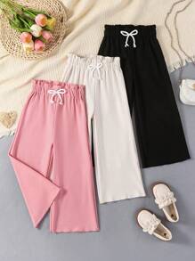 Girls Ribbed Loose Fit Leggings, Wide Leg Pants, Spring/Autumn - Multicolor - View 1