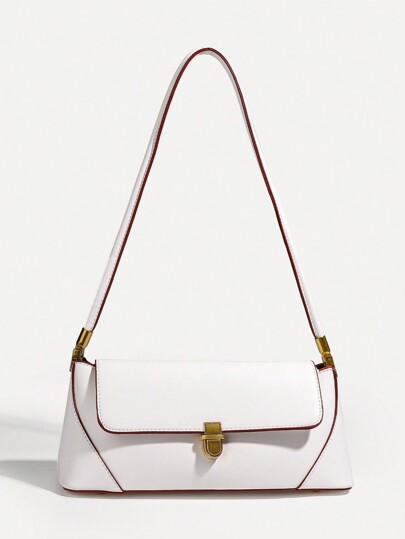 2025 New Female Korean Simple Shoulder Handbag Daily Commute Autumn And Winter Baguette Bag Soft Portable Storage Bag Bag Underarm Bag White Solid Color Underarm Bag Senior Texture Bag Young Female Bag 30 Years Old 35 Years Old 40 Years Old Female Bag Shoulder Bag Retro Style Creative Niche Design Style PU Material Office Female Bag