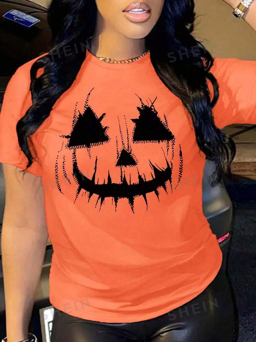 Unisex Halloween Printed T-Shirt - trái cam - Xem 1