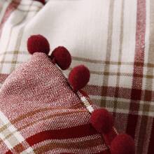 Christmas Linen Look Plaid POMPOM Cushion Cover - Red - View 5