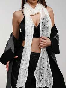 1 件女士纯色镂空针织围巾，具有设计感，适合冬季秋季日常穿着，时尚 - 彩色 - 查看 5