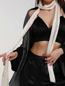 1 件女士纯色镂空针织围巾，具有设计感，适合冬季秋季日常穿着，时尚 - 彩色 - 查看 8