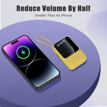 This Mini Portable Power Bank Features A 10000mAh Capacity With A Built-In 4-In-1 Multifunction Cable.Mini Powerbank,Small Size, Big Power!  Supporting 5W Charging, It's Compact, Perfect For Travel, Business, Keeping Your Devices Powered Anytime. - Yellow - View 3