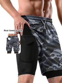 Boyfriend Style Mens 2 In 1 Workout Running Shorts Quick Dry Lightweight Gym Athletic Shorts With Pockets - Camouflage grey - View 6
