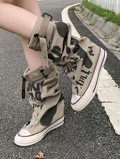 Fall/Winter Women's Round Toe Thick Sole Flat Short Boots, Casual Canvas Short Boots For Spring & Autumn,Boots For Women