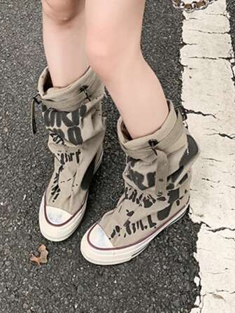 Fall/Winter Women's Round Toe Thick Sole Flat Short Boots, Casual Canvas Short Boots For Spring & Autumn,Boots For Women