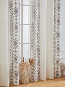 1pc Thick Linen Lattice Embroidered Hollow Window Curtain, Bohemian Style Lattice Embroidered Curtain, Machine Washable, Suitable For Living Room, Bedroom, Office Home Decoration - Grey - View 5